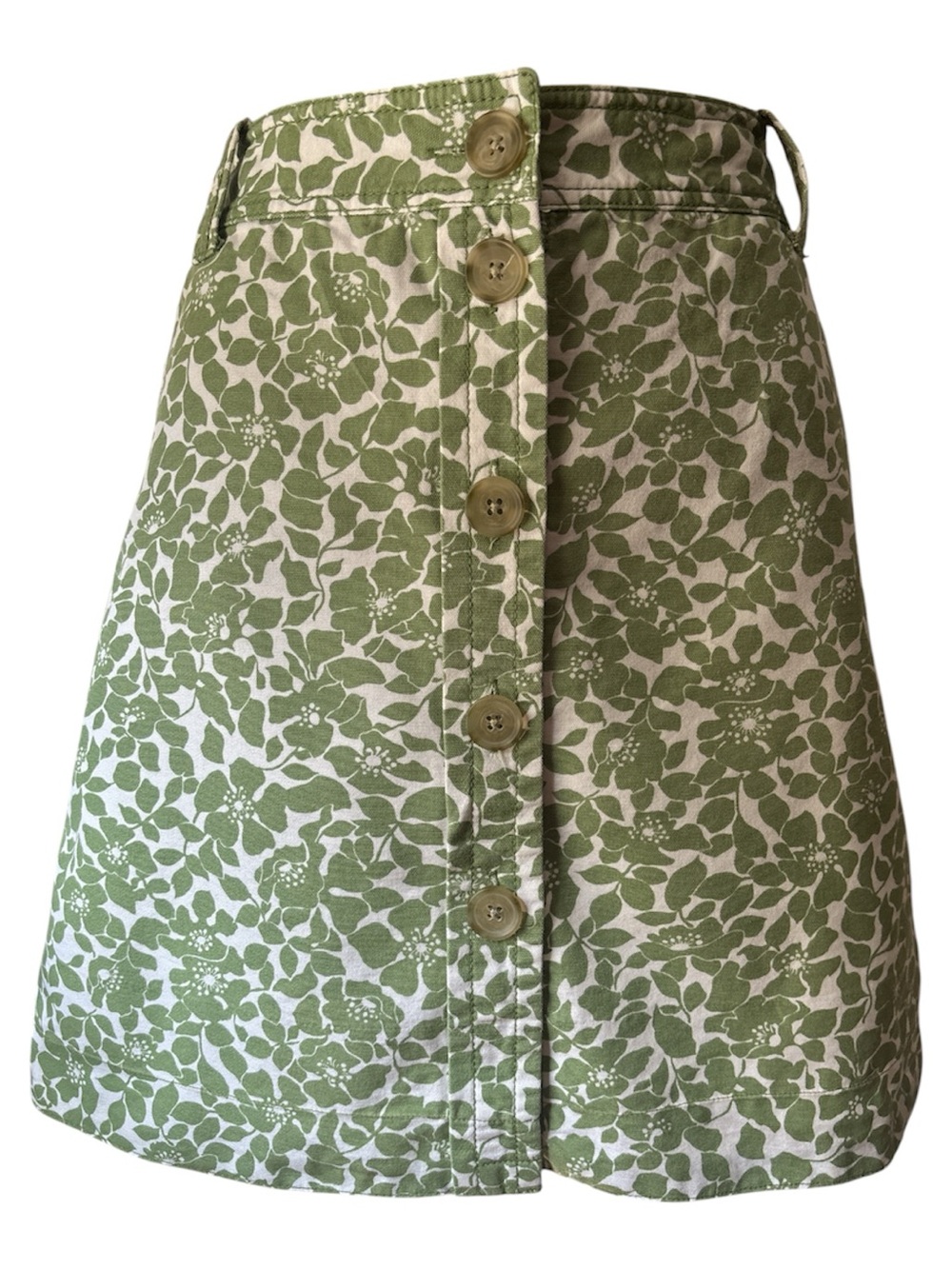 J Crew Green Floral Button-Front Womenβs Skirt Size 8